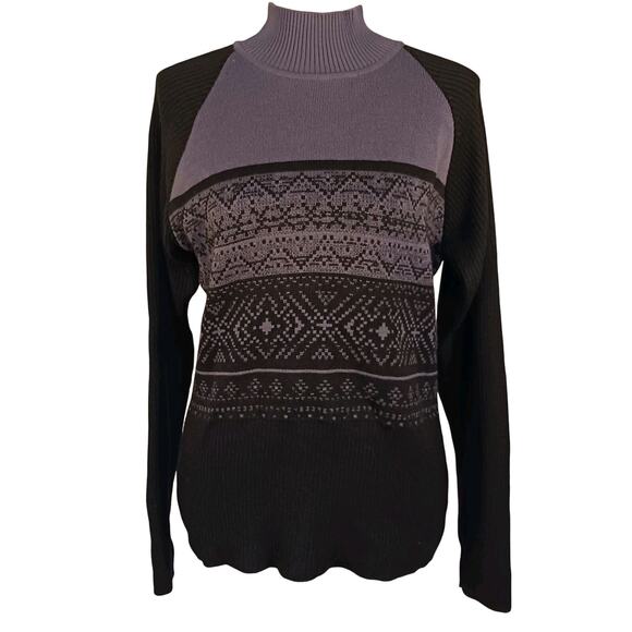 VTG Nils Ski Sweater Black Purple Fair Isle Wool Blend Large EUC - Picture 1 of 8